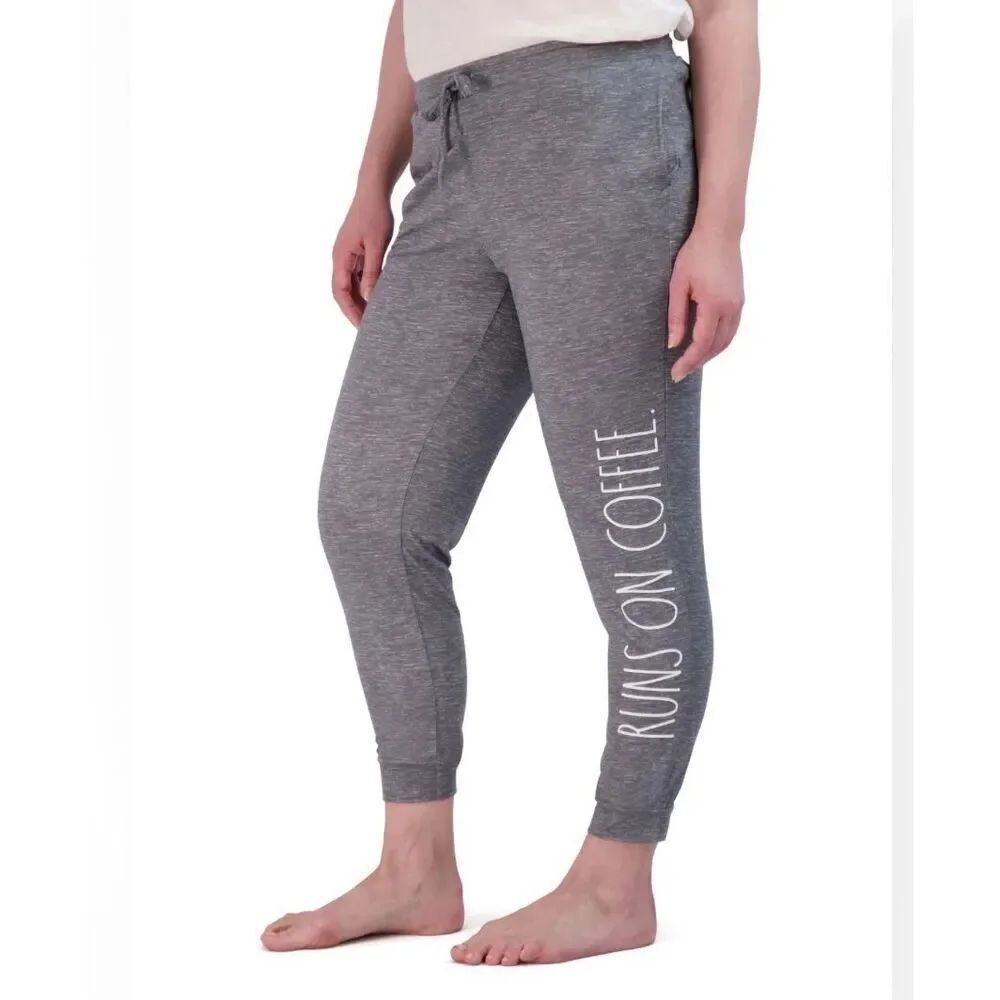 Rae Dunn Women’s Run on Coffee Pajama Joggers Gray Drawstring Size M